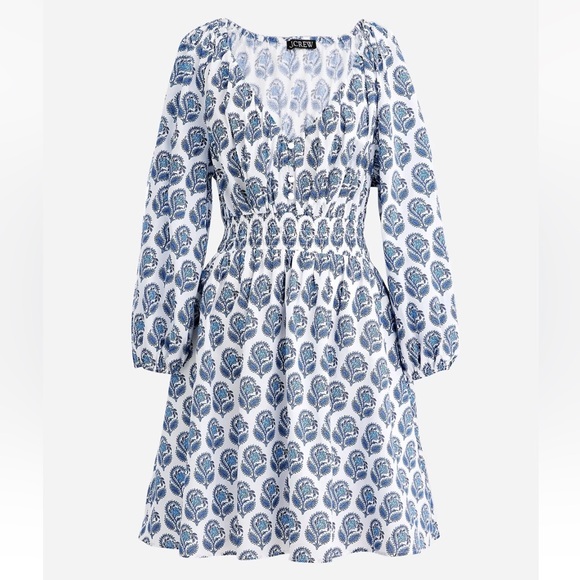 J.Crew V Neck Bouquet Block White Blue Dress Fit Flare XS Spring Easter - Picture 2 of 5